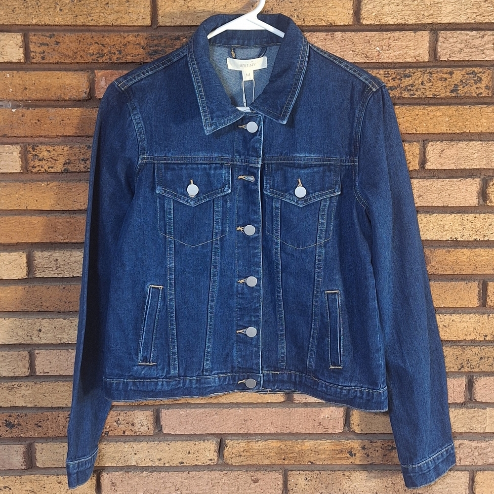 NWT Brit.ny Medium Denim Jean Jacket With Back Patch
